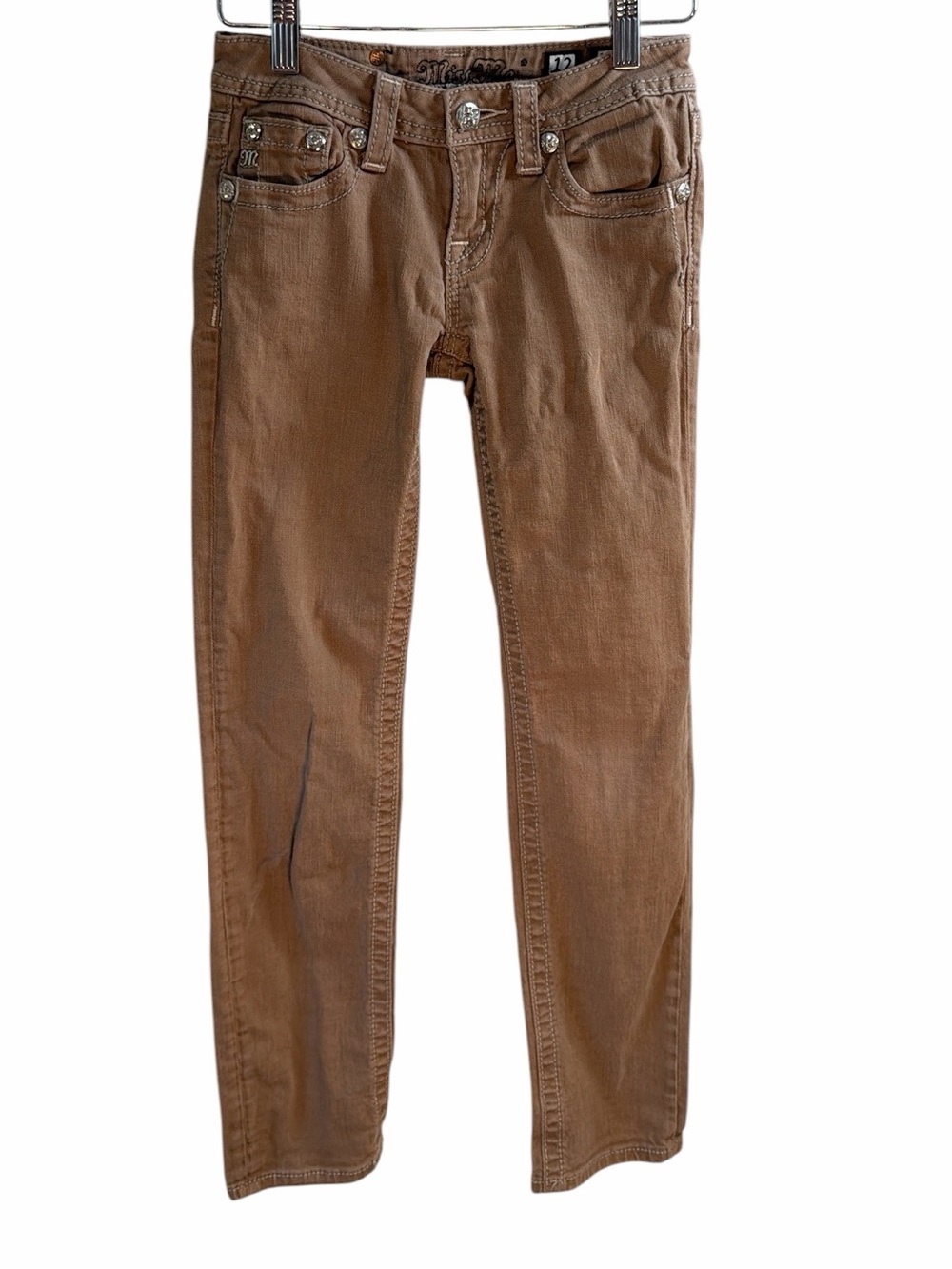 Miss Me Girl’s JK57124 Skinny Jeans Khaki Brown Embellished Rhinestones Size 12